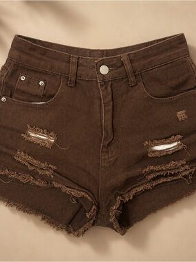 Mid Rise Distressed Denim Micro Shorts